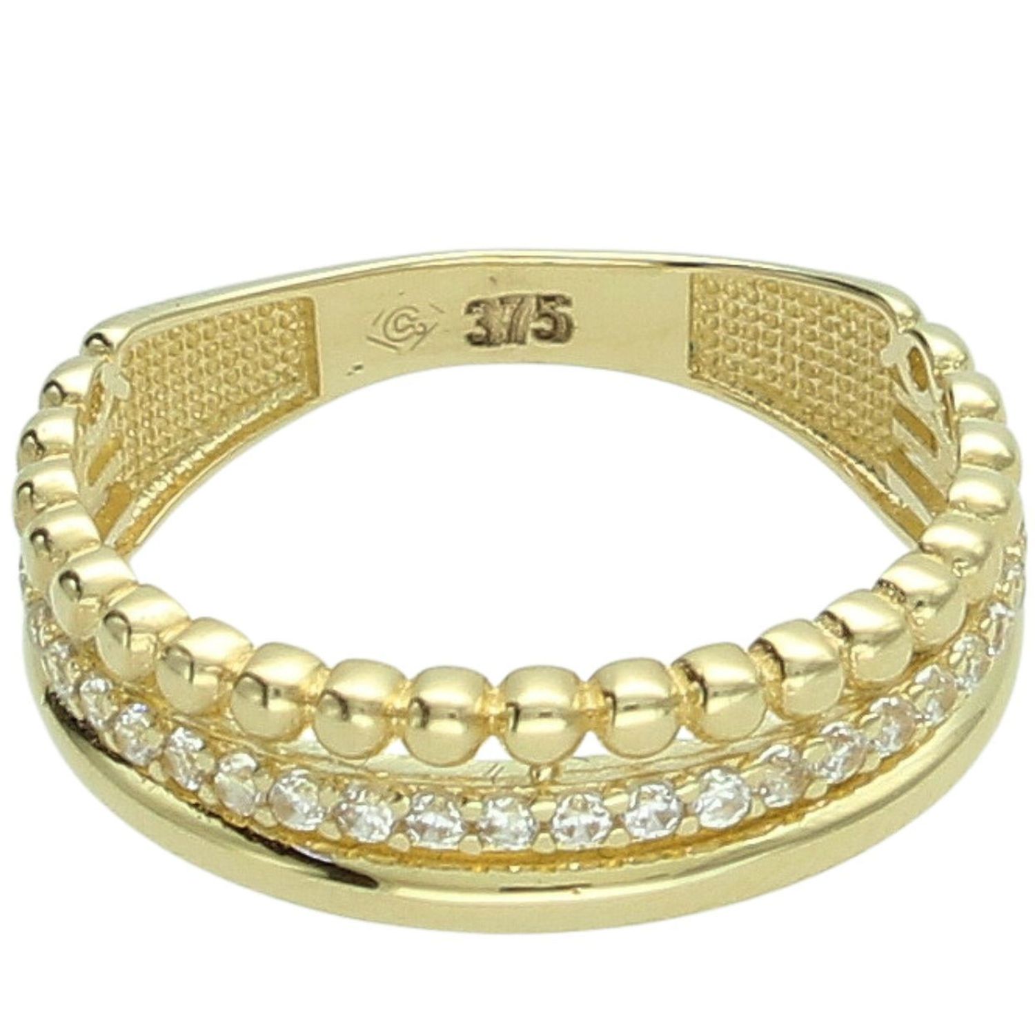 Złoty Pierścionek Damski 375 Wysadzany Cyrkoniami - Elegancki i Błyszczący, Idealny na Prezent.jpg